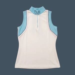 EP New York Sleeveless White Golf Tank with Aqua Trim